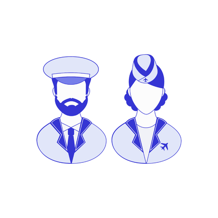 Pilot and  stewardess icon flat design style, isolated on white  background. Vector illustration. Aviation symbols Vector illustration for web and mobile design.のイラスト素材