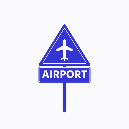 Airport sign icon vector isolated on blue background.Vector icon of airplane flight, travelling around the world, vacation trip.のイラスト素材