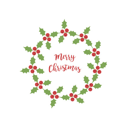 Winter holiday round wreath for Christmas holiday cards. Vector Illustration, isolated on white background.のイラスト素材