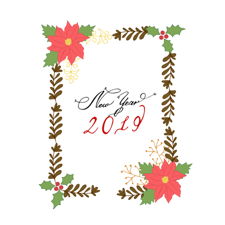 Floral frame for Christmas holiday cards with flowers Poinsettia. Vector Illustration, isolated on white background.のイラスト素材