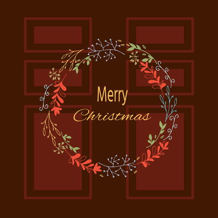 Winter holiday round wreath for Christmas holiday cards. Vector Illustration, isolated on white background.のイラスト素材