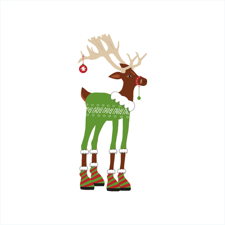 Cute deer  character for merry christmas and new year holiday illustrations. Vector illustration  for presents, invitation, children room, nursery decor, t-shirt, banner, interior design.のイラスト素材