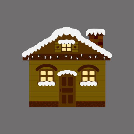 Wooden home, house of Santa Claus, thin line art icons. Vector black- white flat illustration.のイラスト素材