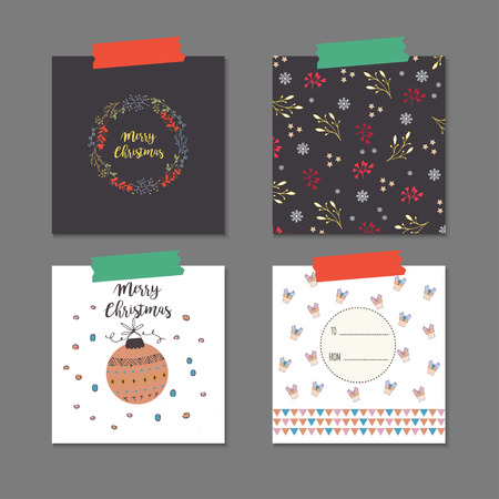 Merry Christmas greeting card set.  Template for Greeting Scrapbooking, Congratulations, Invitations, Stickers, Planners.のイラスト素材