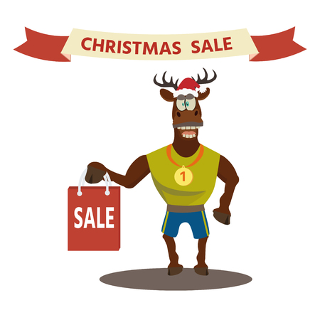 Christmas sale banner background with cute deer.  Retail marketing, new advertising campaign, holiday shopping.のイラスト素材