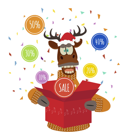 Christmas sale background with cute deer cartoon style. Merry Christmas. Christmas sale design template.のイラスト素材