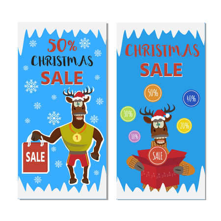 Christmas sale banner background with cute deer.  Retail marketing, new advertising campaign, holiday shopping.のイラスト素材