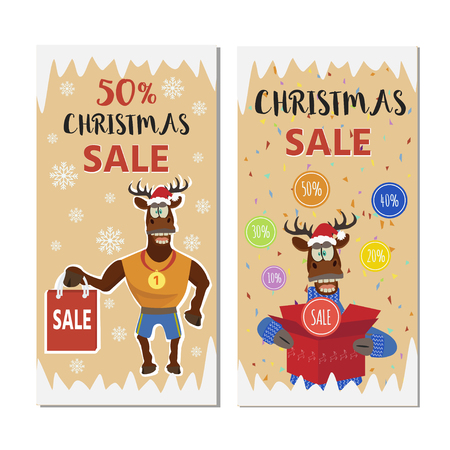 Christmas sale banner background with cute deer.  Retail marketing, new advertising campaign, holiday shopping.のイラスト素材