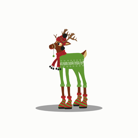 Cute deer  character for merry christmas and new year holiday illustrations. Vector illustration  for winter seasonal greeting card, invitation, children room, nursery decor, t-shirt, banner, interior design.のイラスト素材