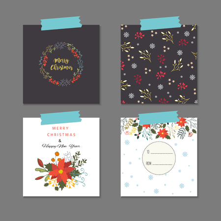 Merry Christmas greeting card set.  Template for Greeting Scrapbooking, Congratulations, Invitations, Stickers, Planners.のイラスト素材