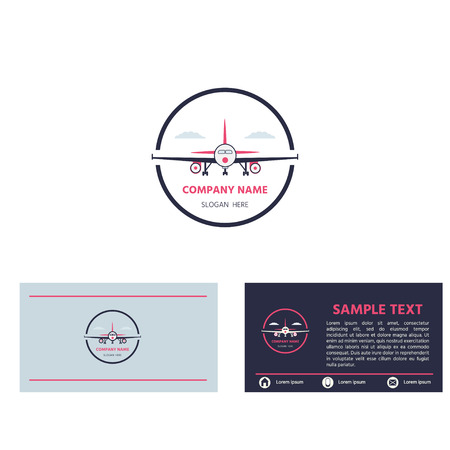 Airplane , icon, business card design template  on white background. Vector  illustration for design.  Travel concept.のイラスト素材