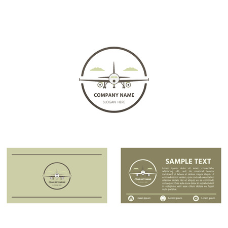 Airplane , icon, business card design template  on white background. Vector  illustration for design.  Travel concept.のイラスト素材
