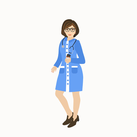 Vector illustration of  woman doctor in a medical uniform. Woman doctor character cartoon style.のイラスト素材