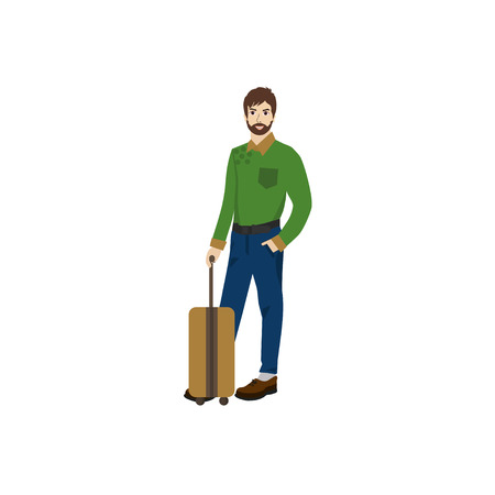 Icon man with suitcase.  Flat illustration style of icons for design. Travel concept.のイラスト素材
