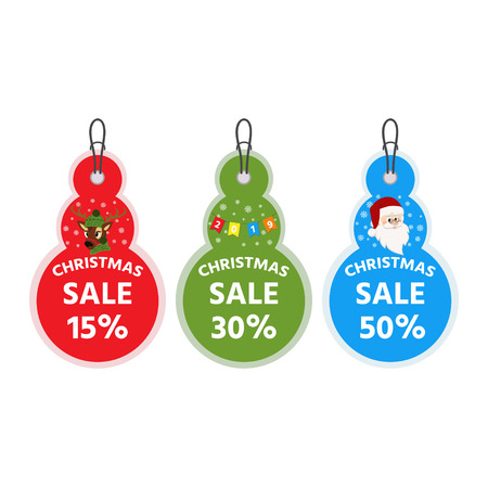 Set of stickers, labels, tags Christmas Sale.  Vector seasonal design elements for advertising. Festive christmas design.のイラスト素材