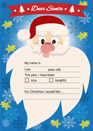 Template of Christmas letter to Santa Claus. Layout in A4 size. Vector illustration.のイラスト素材