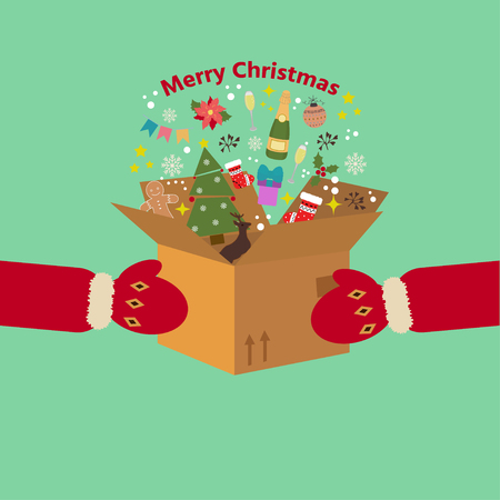Christmas greeting card (baner) design with cardboard box and Christmas elements for can you design.のイラスト素材