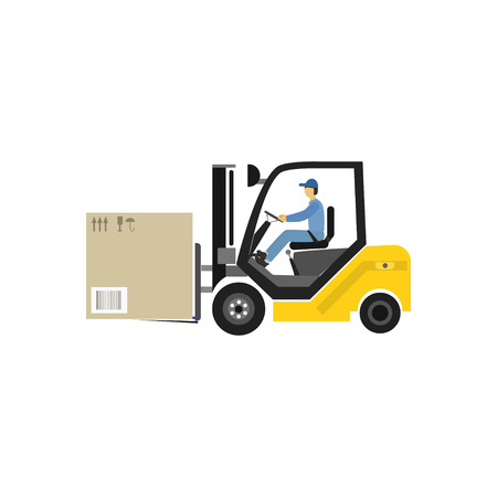 Vector illustration of forklift with box isolated white backround. Delivery concept cargo.のイラスト素材