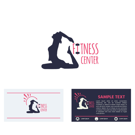 Fitness club logo or emblem with woman  silhouette , icon, business card design template  on white background. Vector  illustration for design.のイラスト素材