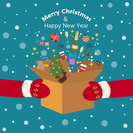 Christmas greeting card (baner) design with cardboard box and Christmas elements for can you design.のイラスト素材