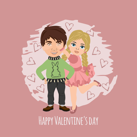 Valentine's Day. Cute boy and girl. Love cards. Vector illustration.のイラスト素材