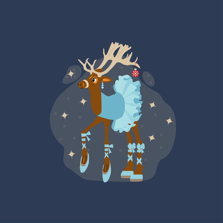 Christmas cute deer ballerina in tutu. Vector icon can use for presents, invitation, children room decor, interior design.のイラスト素材