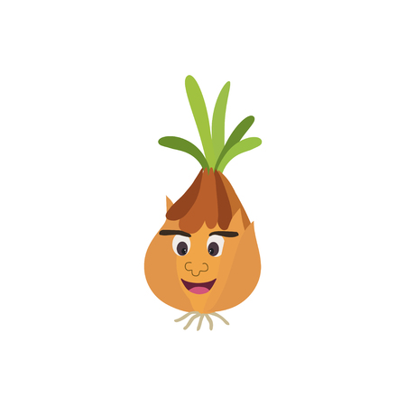 Vector hand drawn cartoon illustration isolated on white background. Funny  cute onion character.  Funky summer vegetable foodのイラスト素材