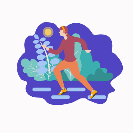 Runner - a sport woman running in the park - flat vector concept illustration. Healthy activity. Banner poster template with place for your text. のイラスト素材