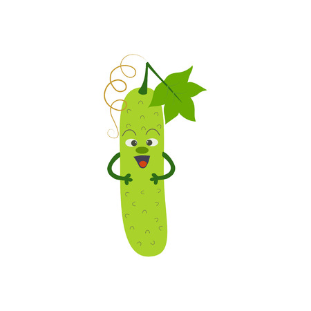 Cucumber icon. Cartoon character. Vector hand drawn  illustration isolated white backgraundのイラスト素材