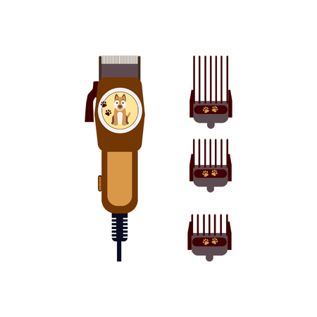 Hair clipper illustration and accessories for pet grooming. Vector  illustration isolated on white background のイラスト素材
