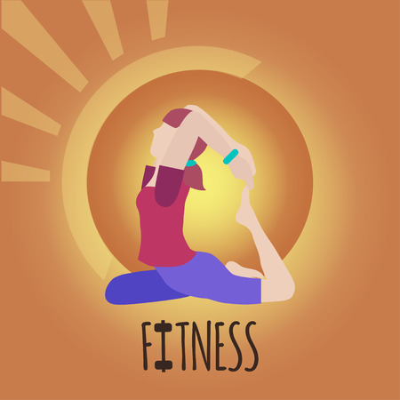 Banner for fitness club with woman practices yoga. Health activity. Modern flat design concept のイラスト素材