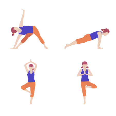 Vector illustration of woman doing yoga pose, set can use for poster design, banner. The concept of Healthy lifestyle. icon for yoga center. のイラスト素材