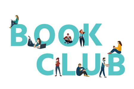 Vector logo concept of a book club with people reading. Flat  styleのイラスト素材