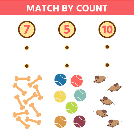 How many. Educational game. Maths task for the development of logical thinking of children. Count balls, mouses, bones and write down the result.のイラスト素材