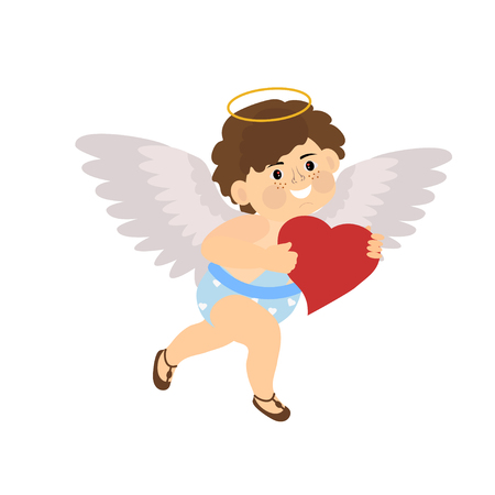 Cute  little cupid with a heart. Vector illustration isolated on white background for Valentine's day design.のイラスト素材