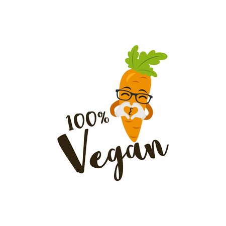 Vector  illustration of cute carrot cartoon character for healthy vegetarian eating concept isolated on white backgroundのイラスト素材