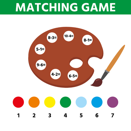 Palette to be colored, the mathing game for preschool kids with easy educational gaming level. Activity page for kids. Vector illustration.のイラスト素材