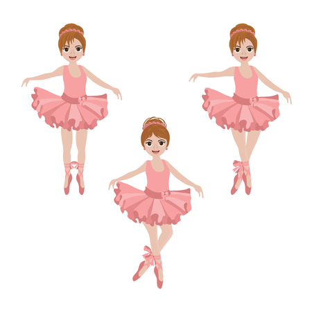 Vector set with cute little ballerinas in pink tutu, bows and ballet shoes. Vector illustration.のイラスト素材