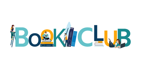 Vector logo concept of a book club with people reading.のイラスト素材