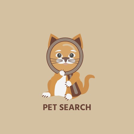 Cat search icon. The cat  holds a magnifying glass in his hand. Search icon for web or mobile.のイラスト素材