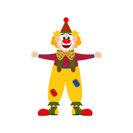 Vector illustration in cartoon style. Funny cute clown. Circus, focus, magic.のイラスト素材