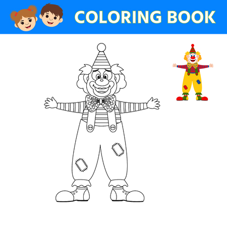 Education logic game for preschool kids. Color the clown's picture. Children funny riddle entertainment.  Vector illustrationのイラスト素材