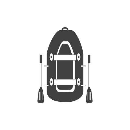 Inflatable boat with  with oars  isolated on white background. Rubber boat.  Vector Illustration in flat style.のイラスト素材