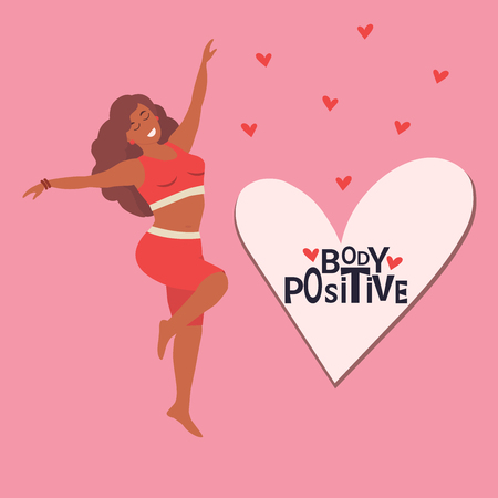 Love your body. Happy body positive concept. Different Plus Size happy woman. Vector Illustration can use for poster design, card, t-shirt printのイラスト素材