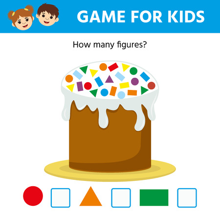 Math Game for kids. Activity page. How many figures. Easter cake. Vector illustrationのイラスト素材