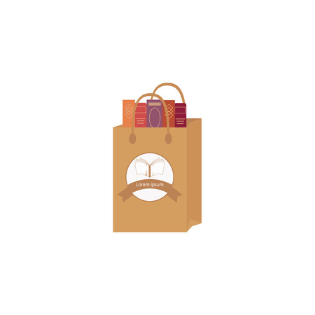 Bag of books vector icon. Book shop concept. Shopping bag and book. Vector  illustrationのイラスト素材