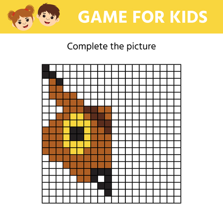 Educational children's game.  Complete the picture. Cute owl head. Kids activity sheet.Vector Illustration.のイラスト素材