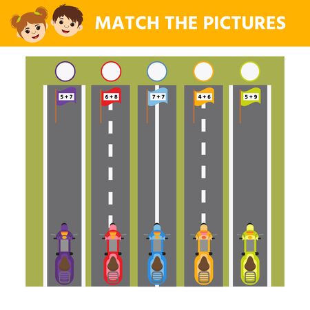 Math Game for children. Labyrinth. Cartoon scooters. Help the moped get to the finish line. Education developing worksheet. Vector illustrationのイラスト素材