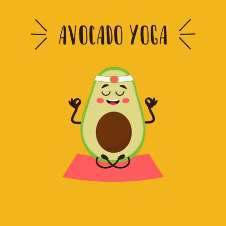 Cute kawaii avocado for icon or logo. Yoga. Simple vector illustration  can be used for sticker, patch, phone case, poster, t-shirt, mug and other designのイラスト素材