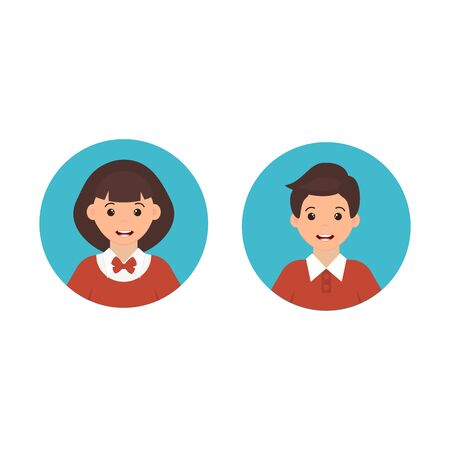Cute boy and girl icon.  Vector illustration can use for emblem, banner, presentation.のイラスト素材